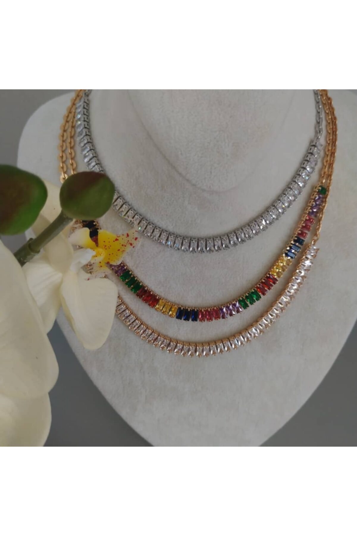 blue moon Choker Kolye Gold Renk Baget Taşlı