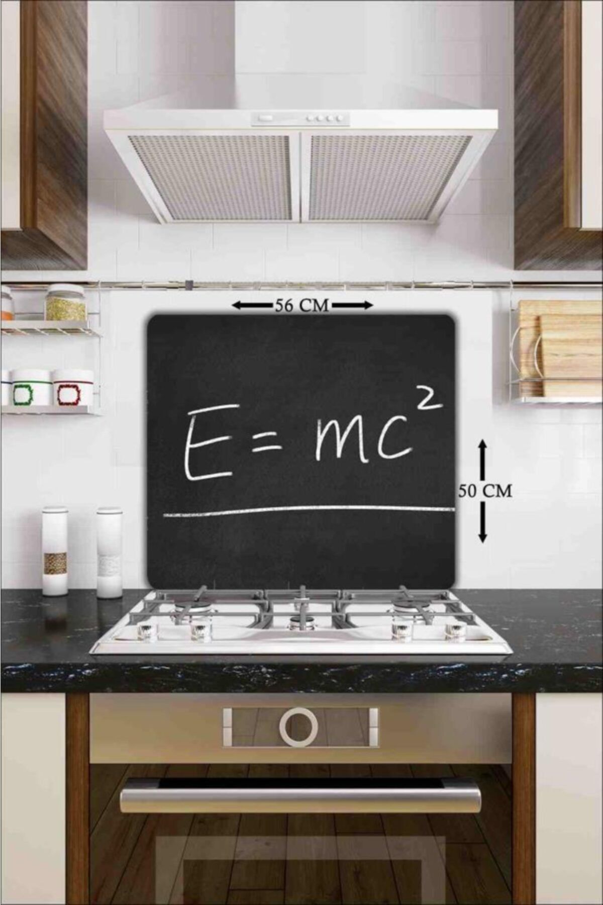Saban Cam Ocak Koruyucu ve Cam Kesme Tahtası E=mc2 50 cm X 56 cm Tek Parça
