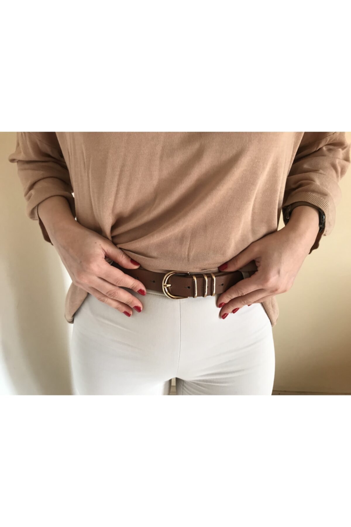 LaBlushboutique Kadın Kahverengi Tokalı İnce Kemer