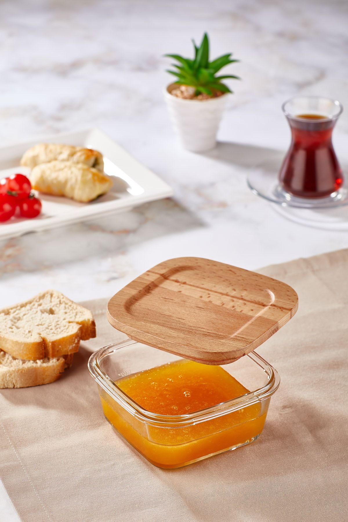 JOY KİTCHEN Ahşap Kapaklı Cam Saklama Kabı 375 Cc