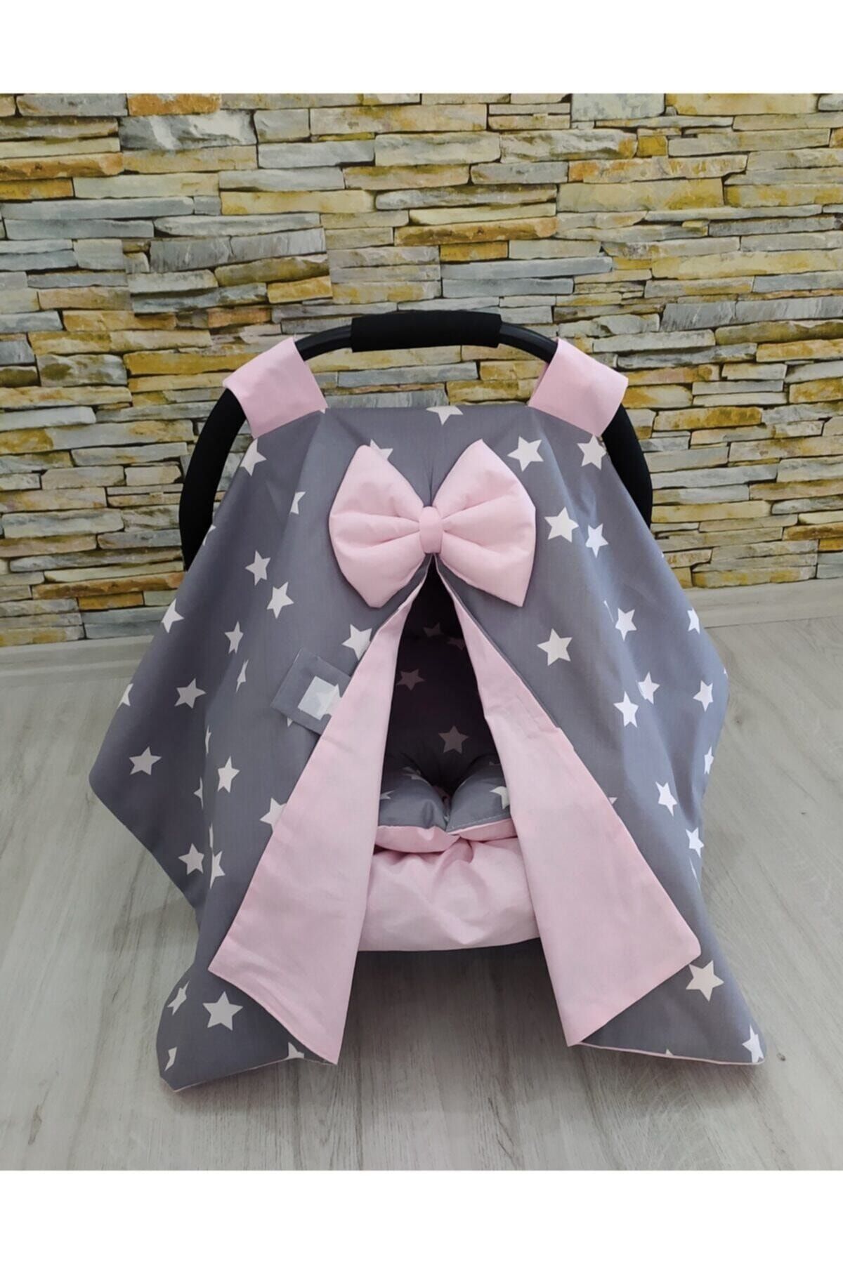 renklievimbeysehir Puset Örtüsü Seti Babynestfüme Yıldız Pembe