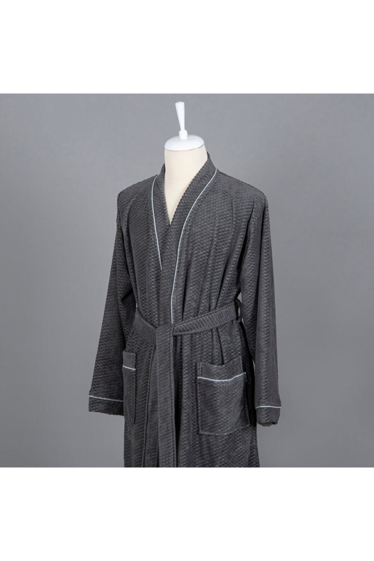 NICEHOMEART Unısex Gri Vesta Kimono Yaka Sabahlık