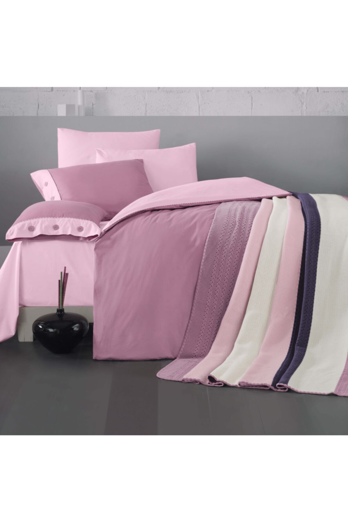 Luoca Patisca Çift Kişilik  Pudra Pembe Akrilik Örgü Battaniye