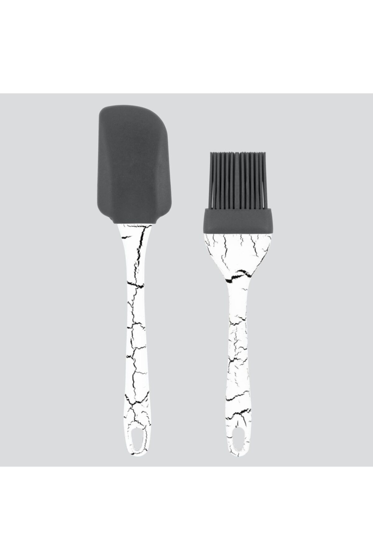 Okyanus Home Beyaz Granit Desen Slikon Spatula ve Slikon Fırça 2'li