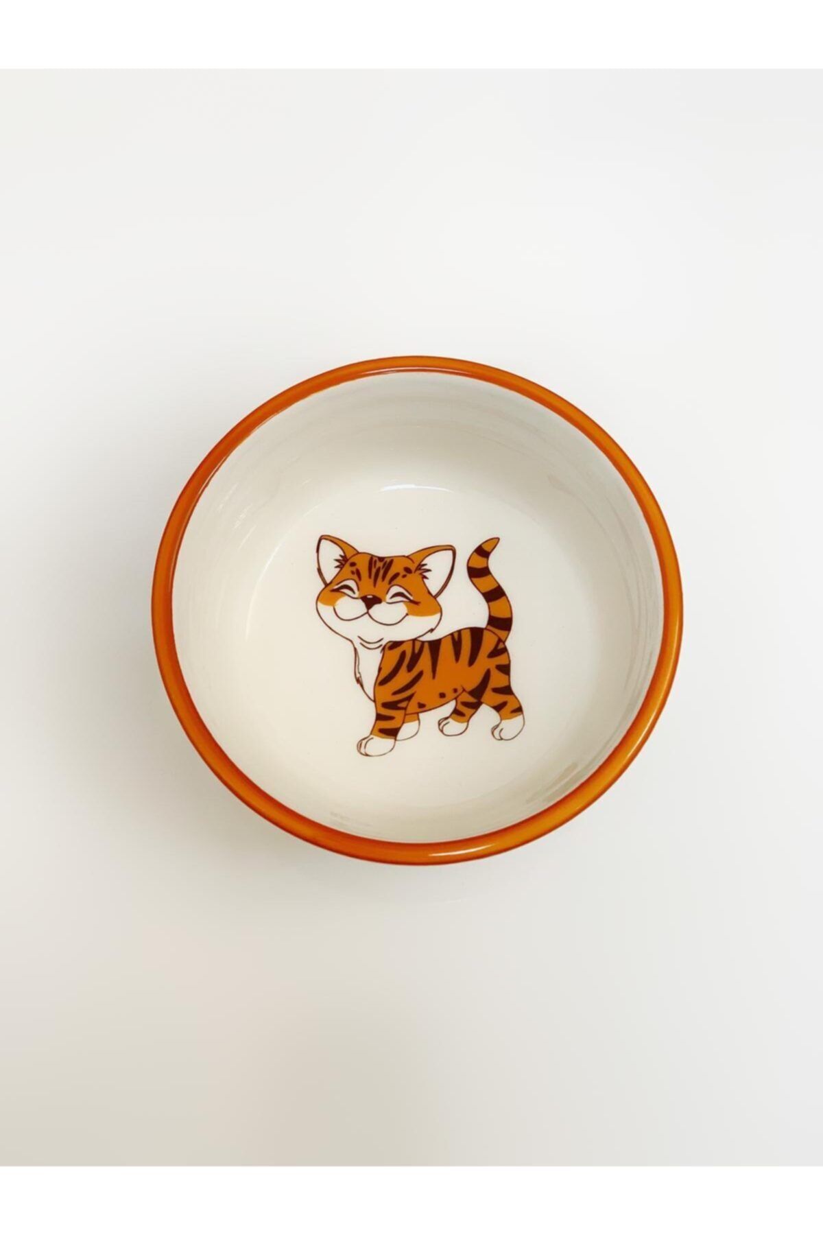 GOLD SERAMİK Kedi Mama Kabı Seramik Tekli Yürüyen Kedi Renkli. 250 Ml.