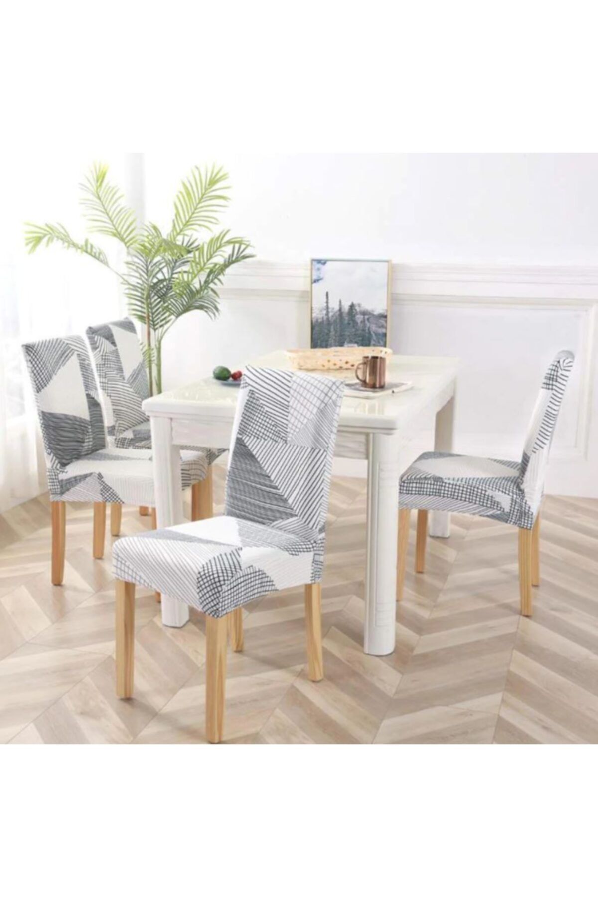 F faiend Dijital Baskılı Kadife Sandalye Örtüsü Sandalye Kılıfı 6'lı Set