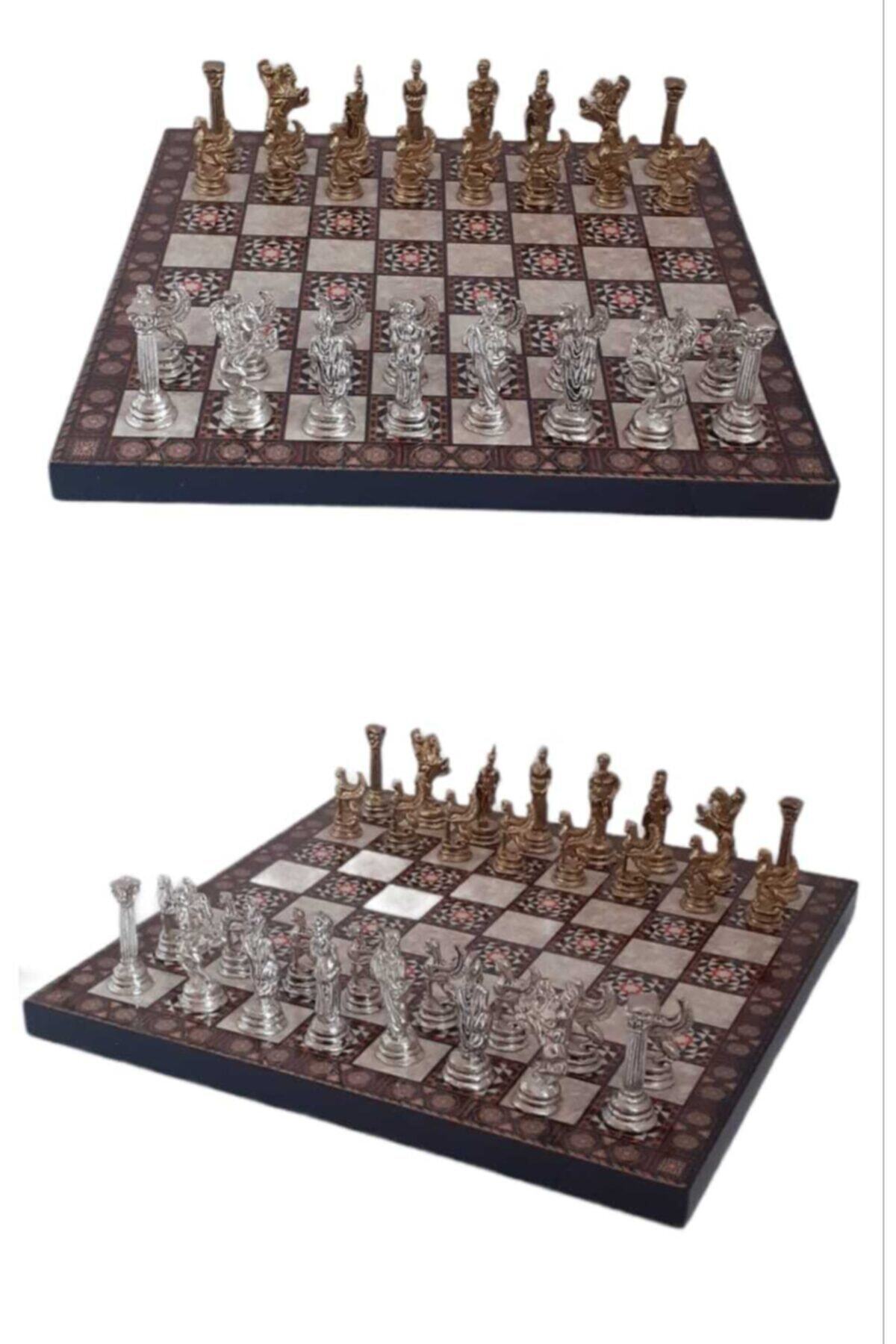 Royal Shop Fashion Istanbul Sedef Desenli Metal Figürlü Satranç Takımı Rs11
