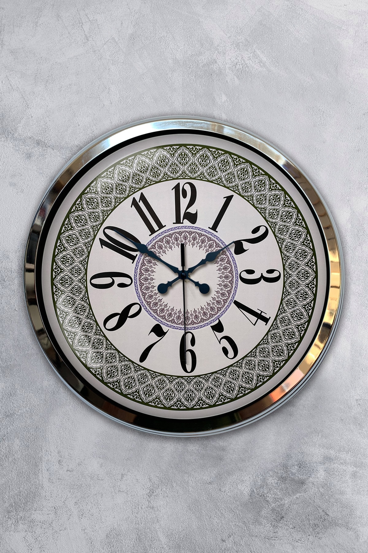 Platin Saat 40 Cm Krom Metal Modern Duvar Saati