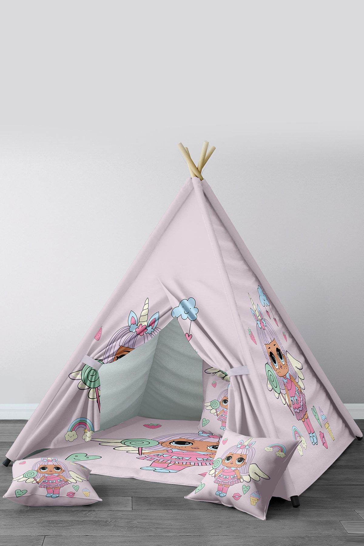 Tinybabyconcept Çocuk Bebek Kızılderili Oyun Çadırı Taşınabilir Katlanabilir Kolay Kurulum 110x110 X170 Cm