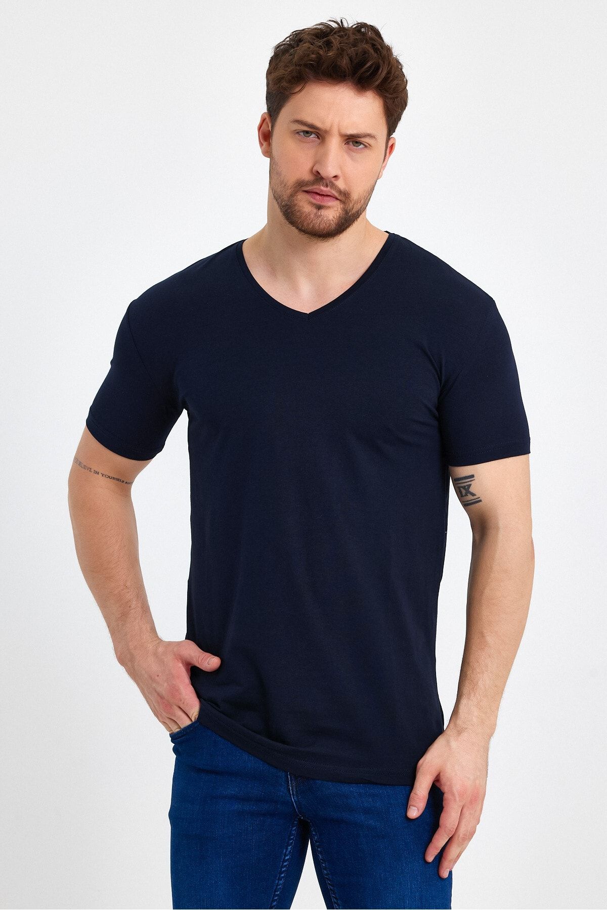 Navy blue t shirt mens on sale