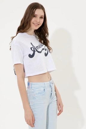Kadın Lacivert Bisiklet Yaka T-shirt Image 0