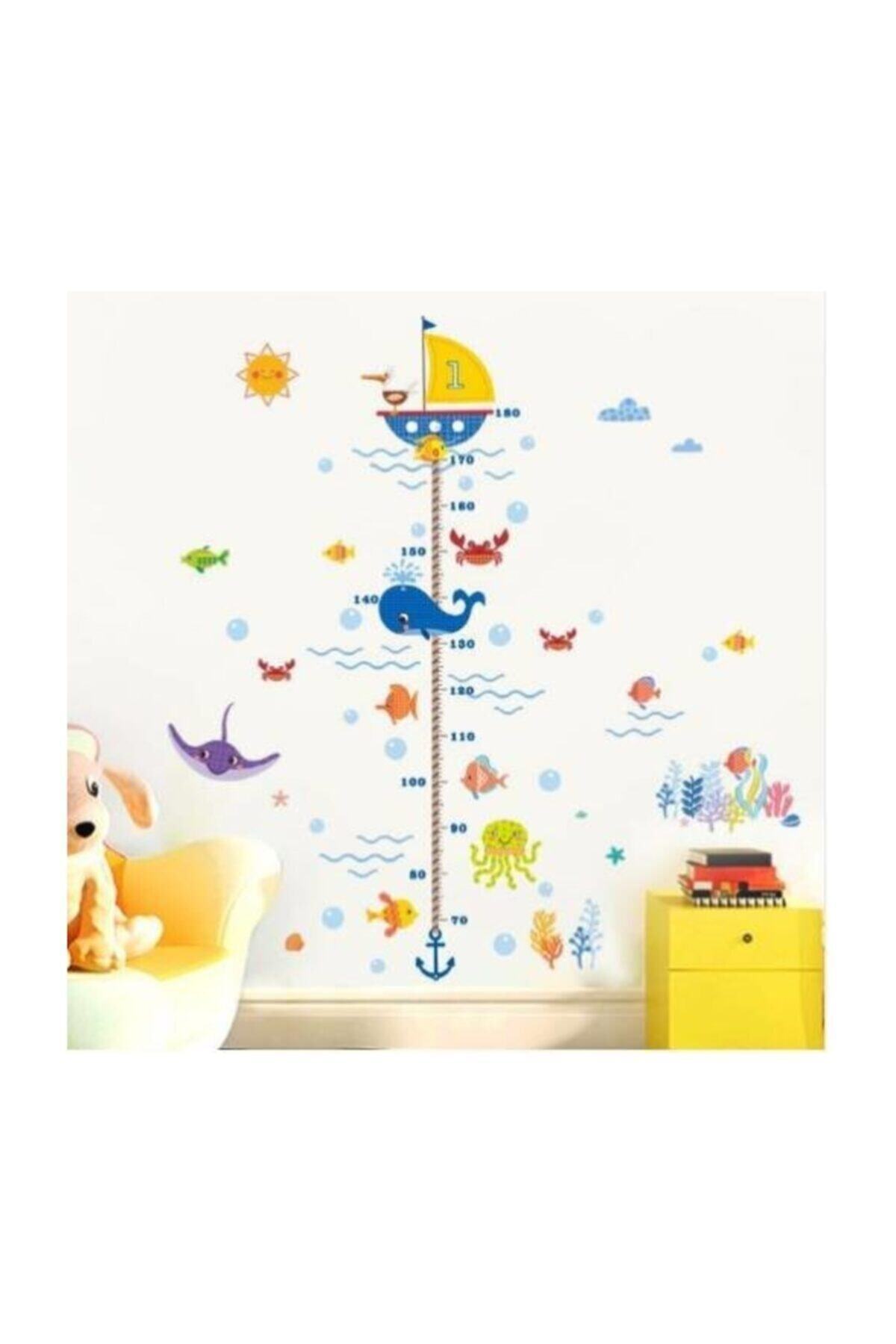 KT Decor Gelişim Boy Ölçer Sevimli Okyanus Balıkları Kayıp Balık Memo Çocuk Bebek Odası Duvar Sticker Pvc