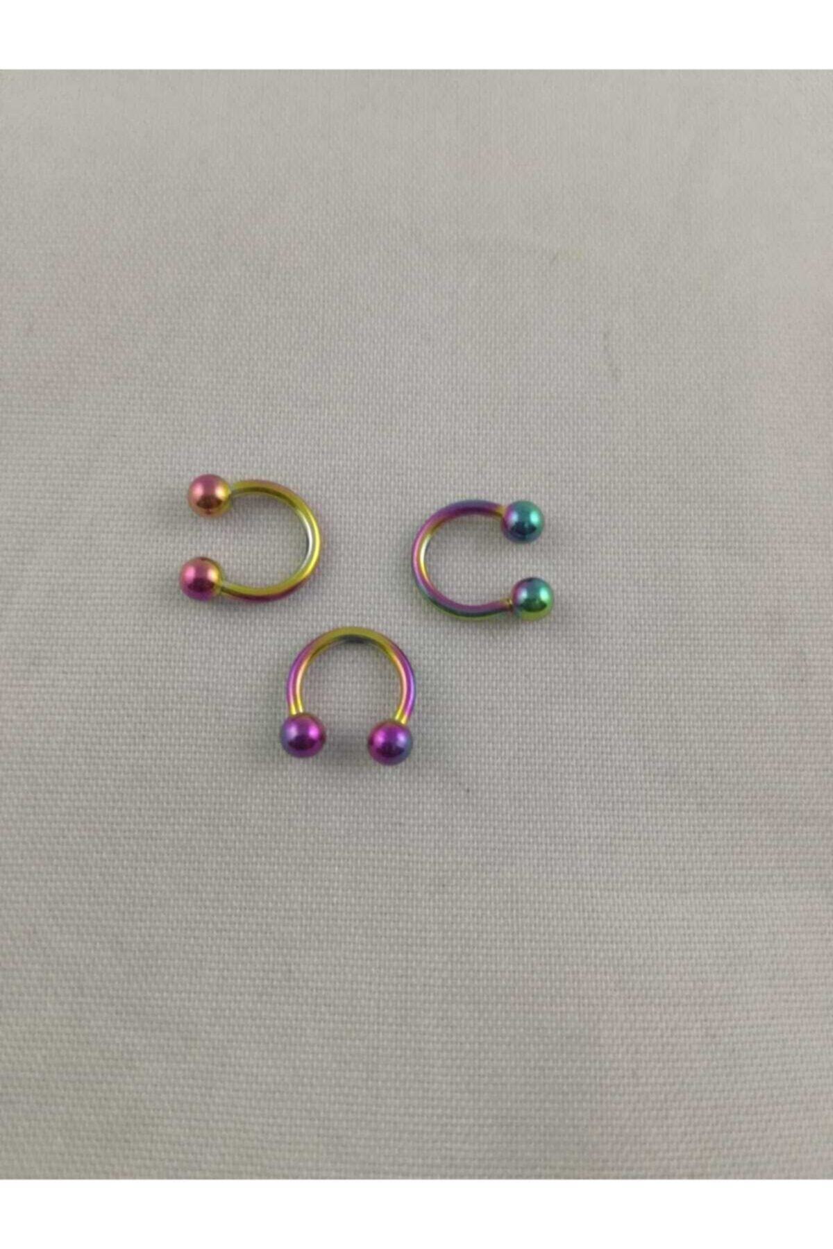 Takıparkxs 316l Cerrahi Çelik Rainbow Üçlü Set 6mm Top Uçlu Septum Piercing
