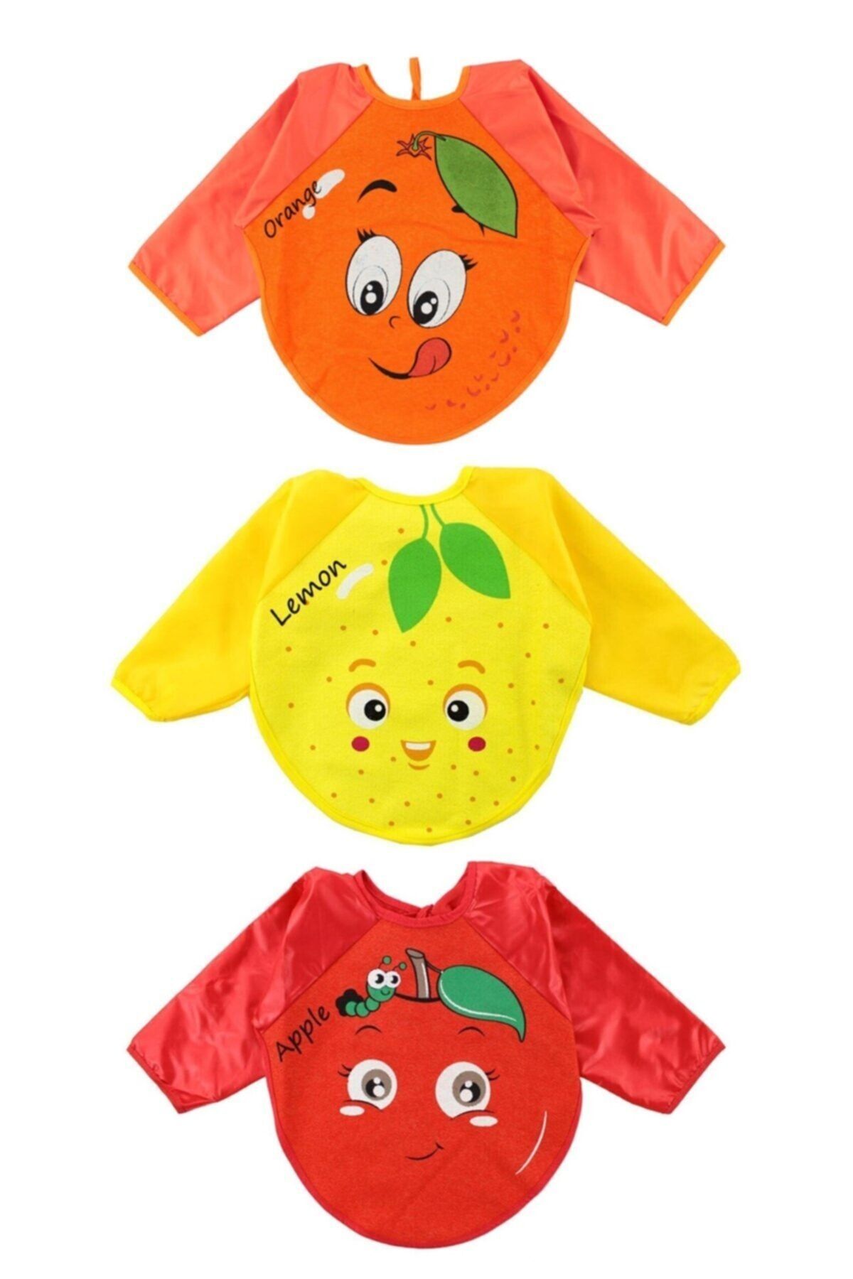 Malkoç 3 Adet Portakal Elma Limon Desenli Bebek Mama Önlüğü 6-24 Ay