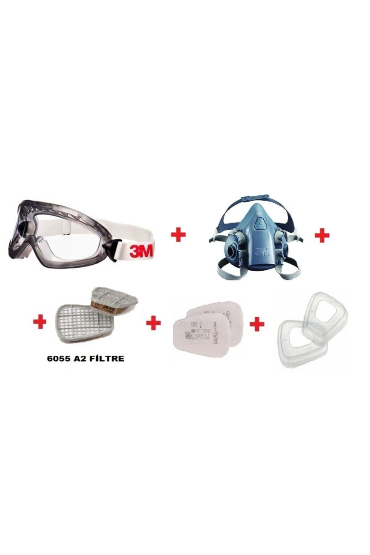 3M 2890a G.gözlük+7502 Yarım Yüz Maske+6055 A2 Filtre+5925 P2 Ped+ 501 Filtre Tutucu Kapak