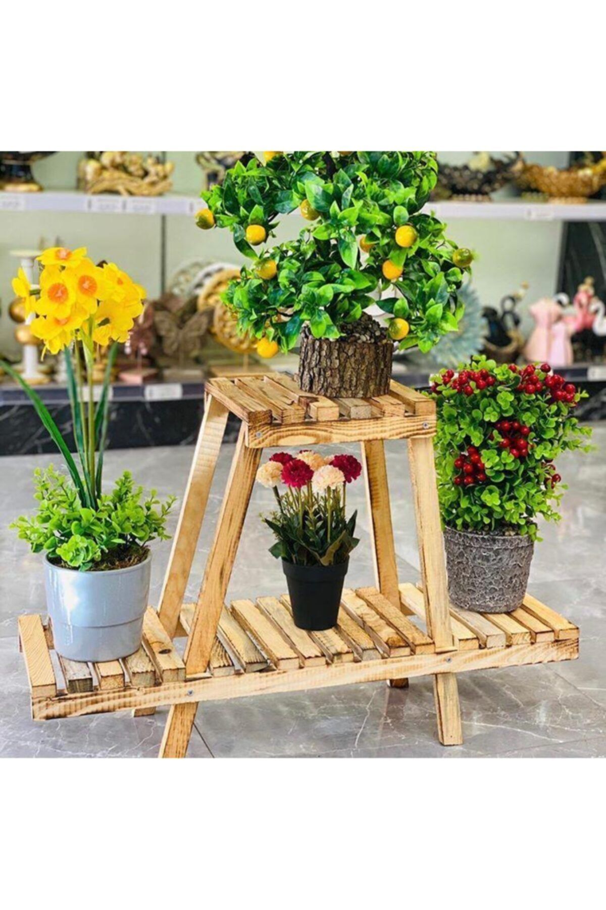 Ahşabım Home Kahverengi Ahşap Çiçeklik Saksı Standı