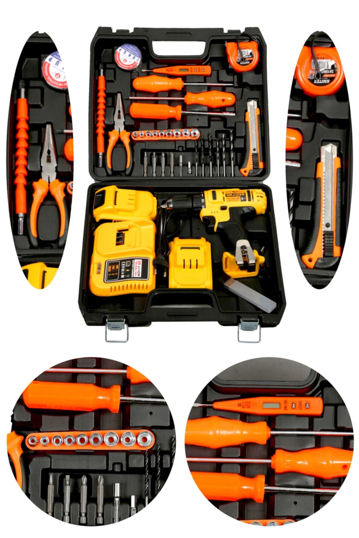 Graizer Alman 24 V 5 Ah Bakır Sargı Şarjlı Vidalama Matkap Çift Akülü +++ 30 Parça Hoby Set