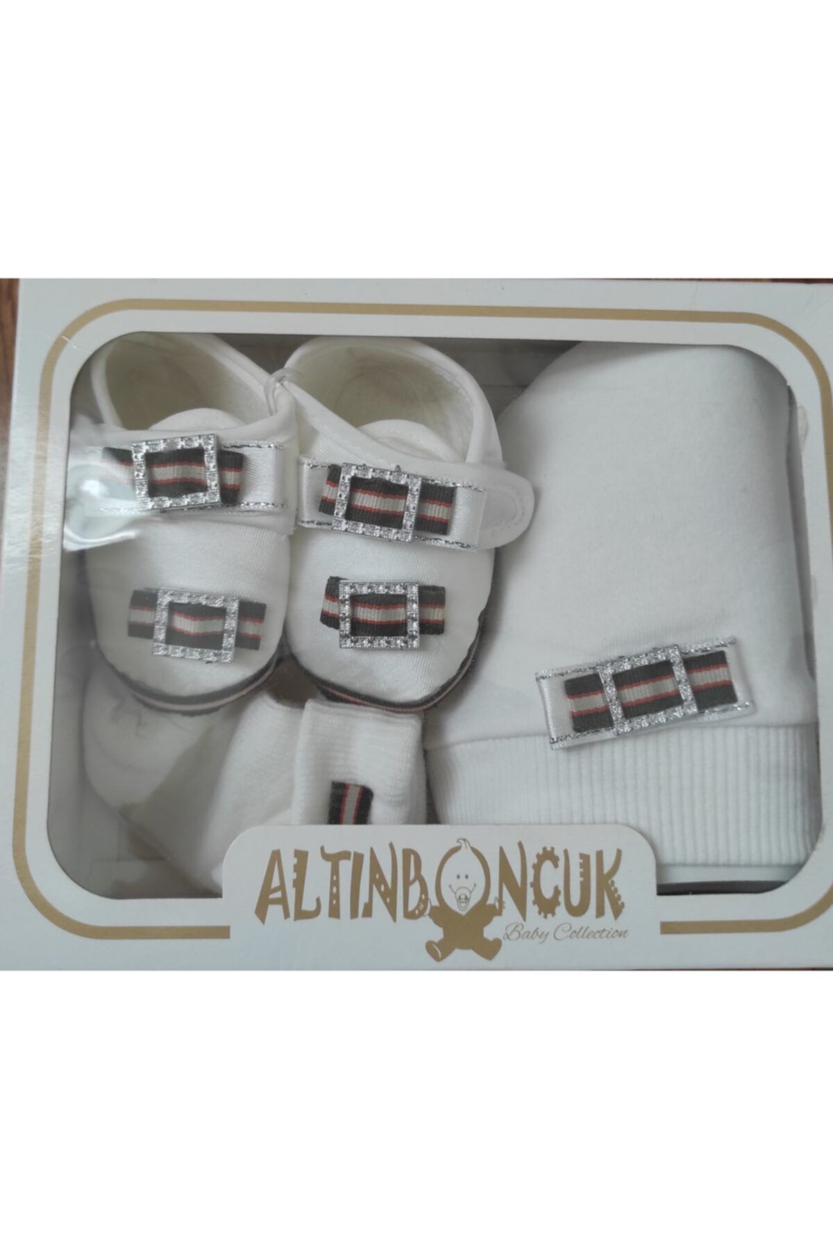 altın boncuk Erkek Bebek Beyaz Patik Patik çorap şapka 3 lü set