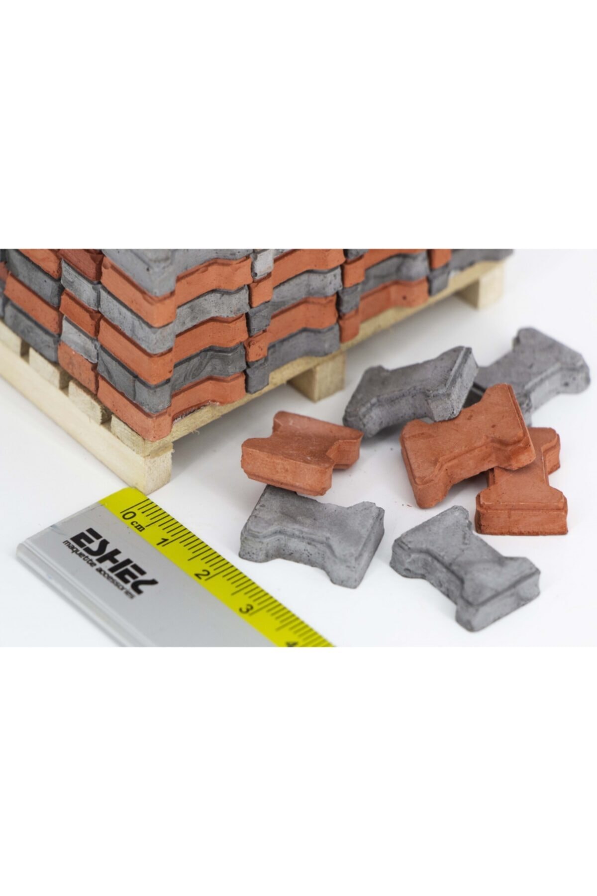 ÜMRANİYE HOBİ Eshel Maket Kilit Parke Gri-kırmızı 1/10 250'li Set + Harç