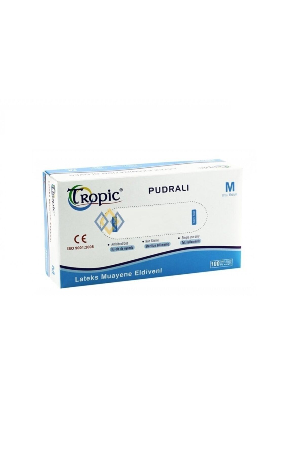 Tropic Lateks Pudralı M Beden Muayene Eldiveni - Temizlik Eldiveni - (1 Kutu / 1 X 100 Adet)