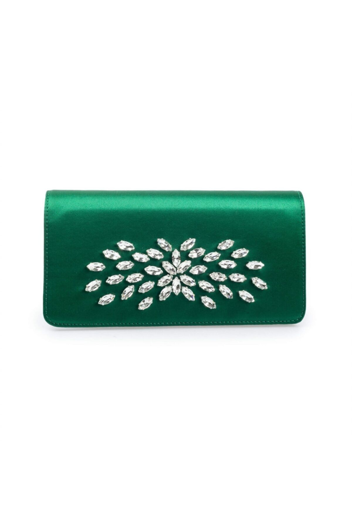 Flower Yeşil Saten Taşlı Çanta