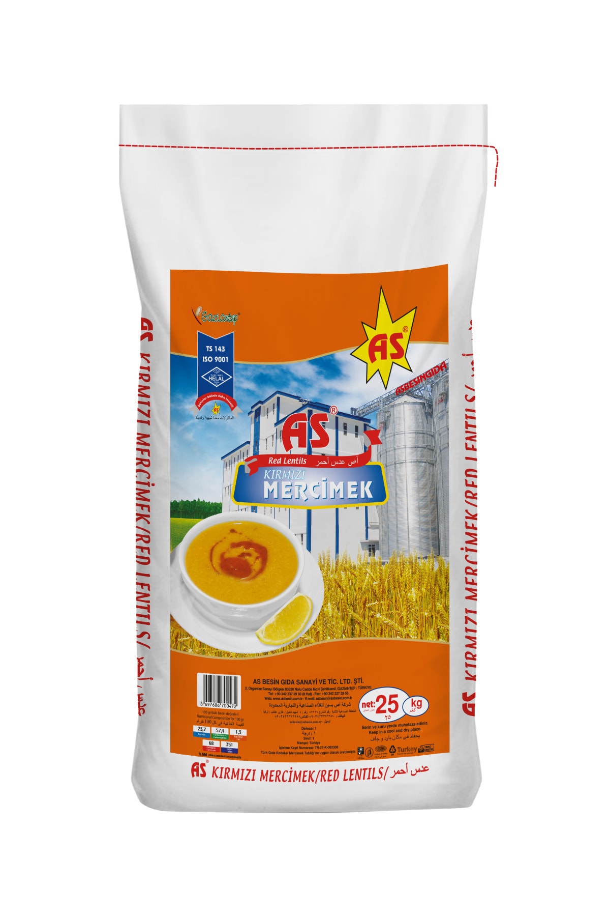 As Bakliyat As Toptane Kırmızı Iç Mercimek - 25 Kg