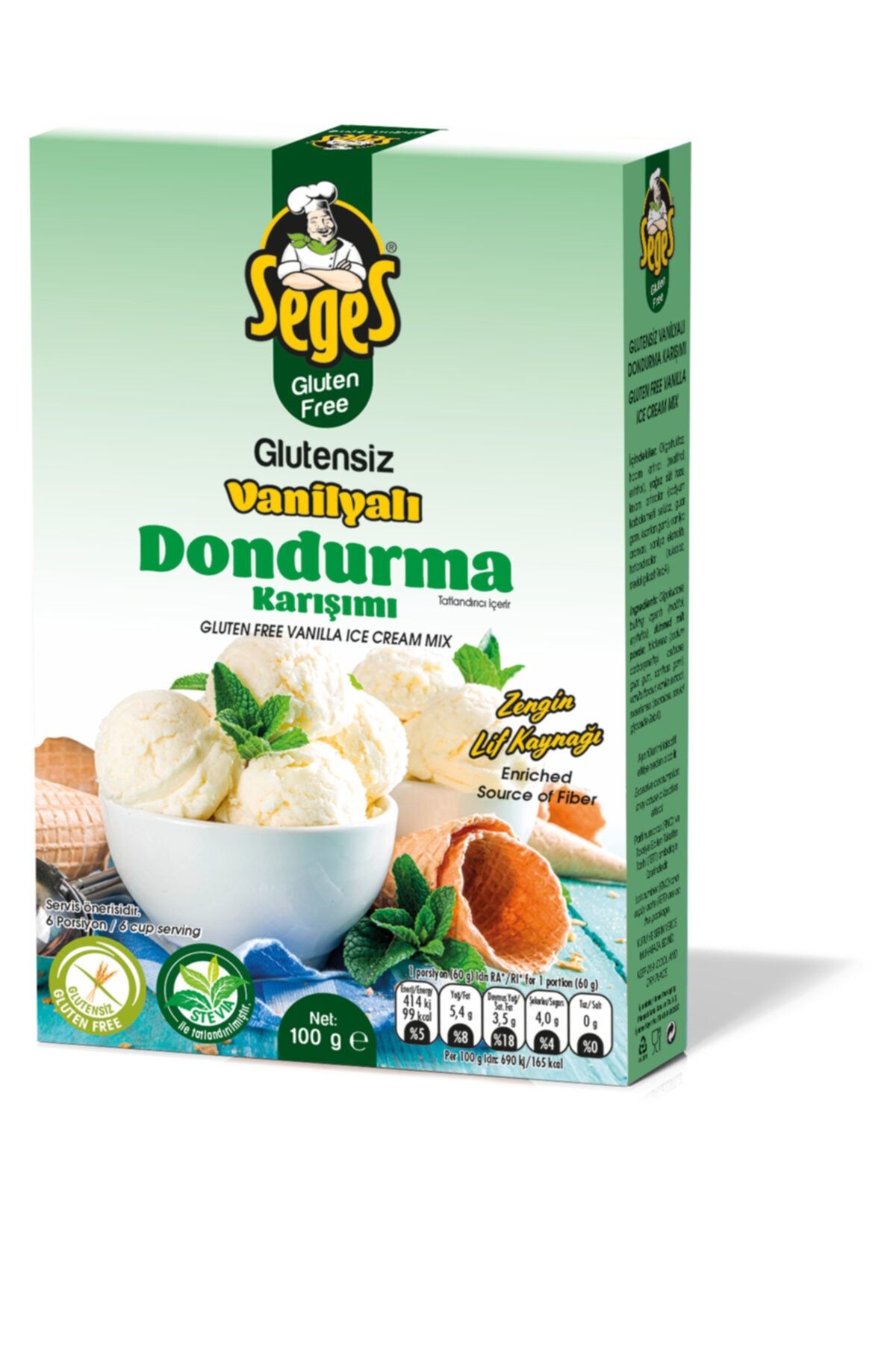 SEGES Vanilyalı Glutensiz ve Şekersiz Dondurma Karışımı 100 g
