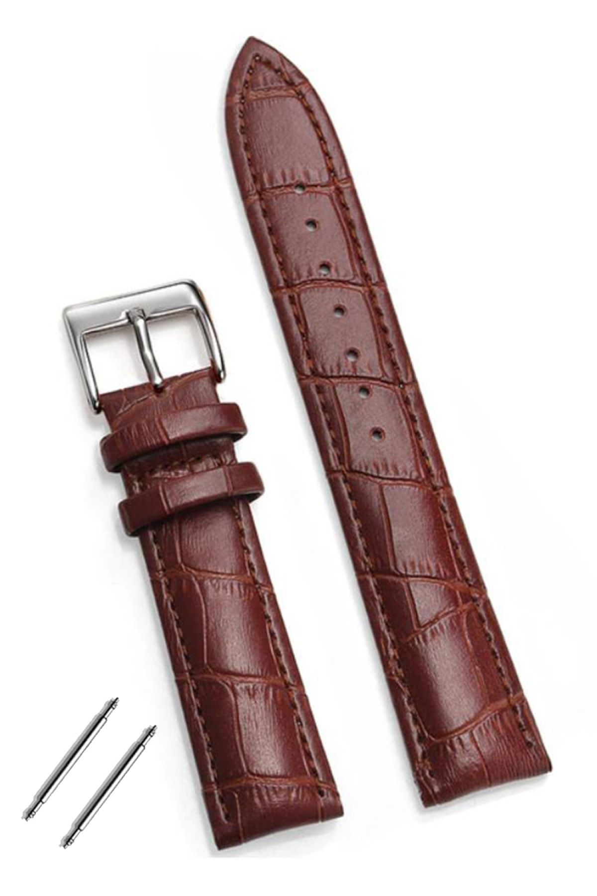 Fossil 22mm Saat Uyumlu Koyu Kahverengi Renk Croco Baskılı Deri Saat Kordonu Kayışı