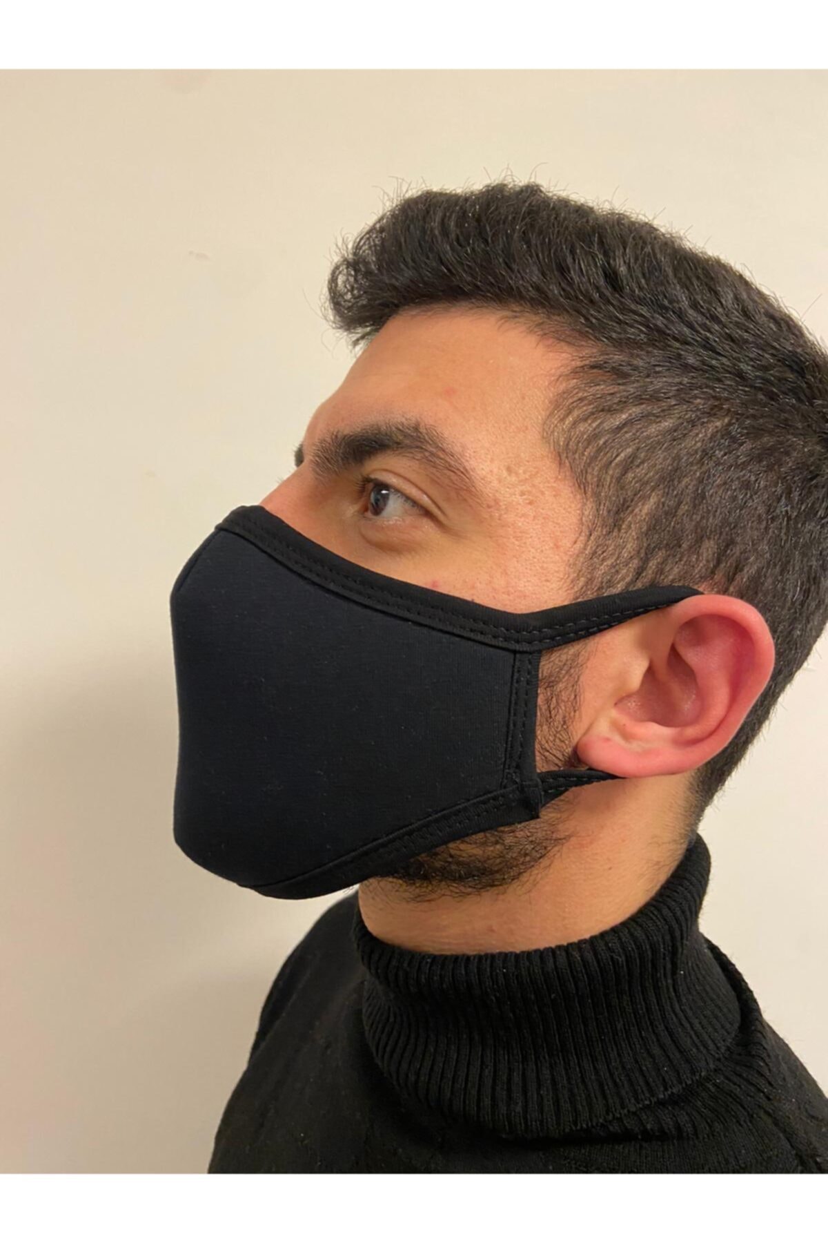 çorapbank Düz Siyah Pamuklu Süngerli Yıkanabilen Maske