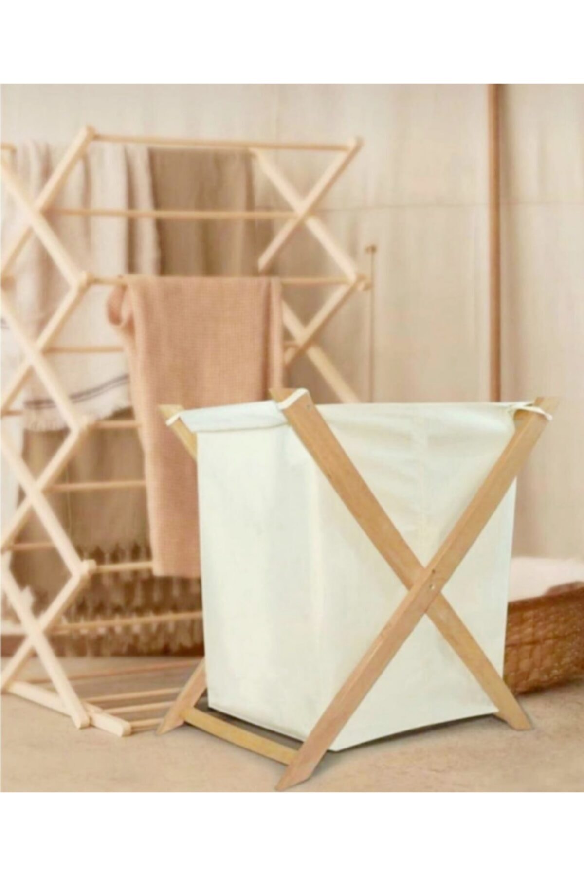 Ankaflex Ahşap Çamaşır Sepeti Katlanabilir Kirli Sepeti Oyuncak Sepeti