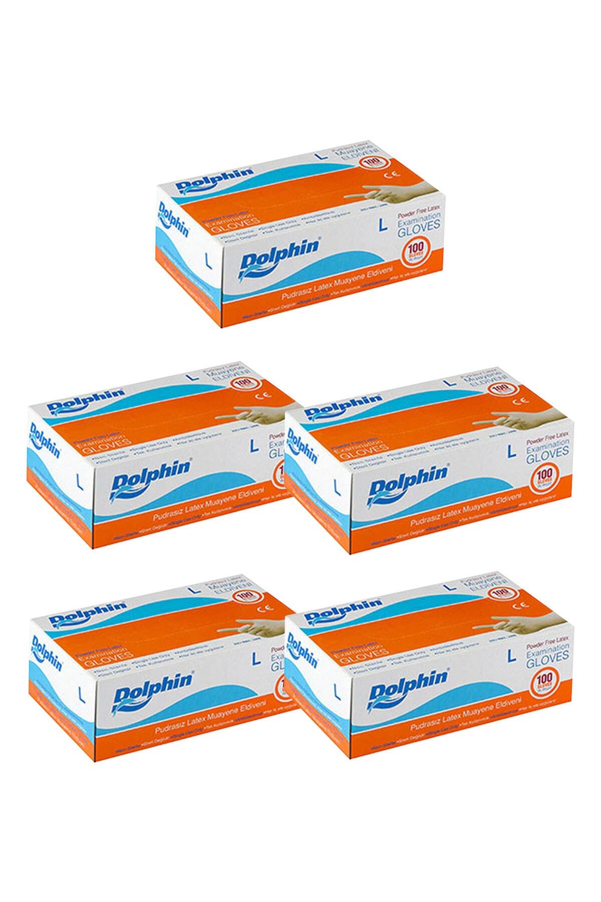 Dolphin Beyaz Lateks Eldiven Pudrasız (l) 100lü Paket 5 Adet