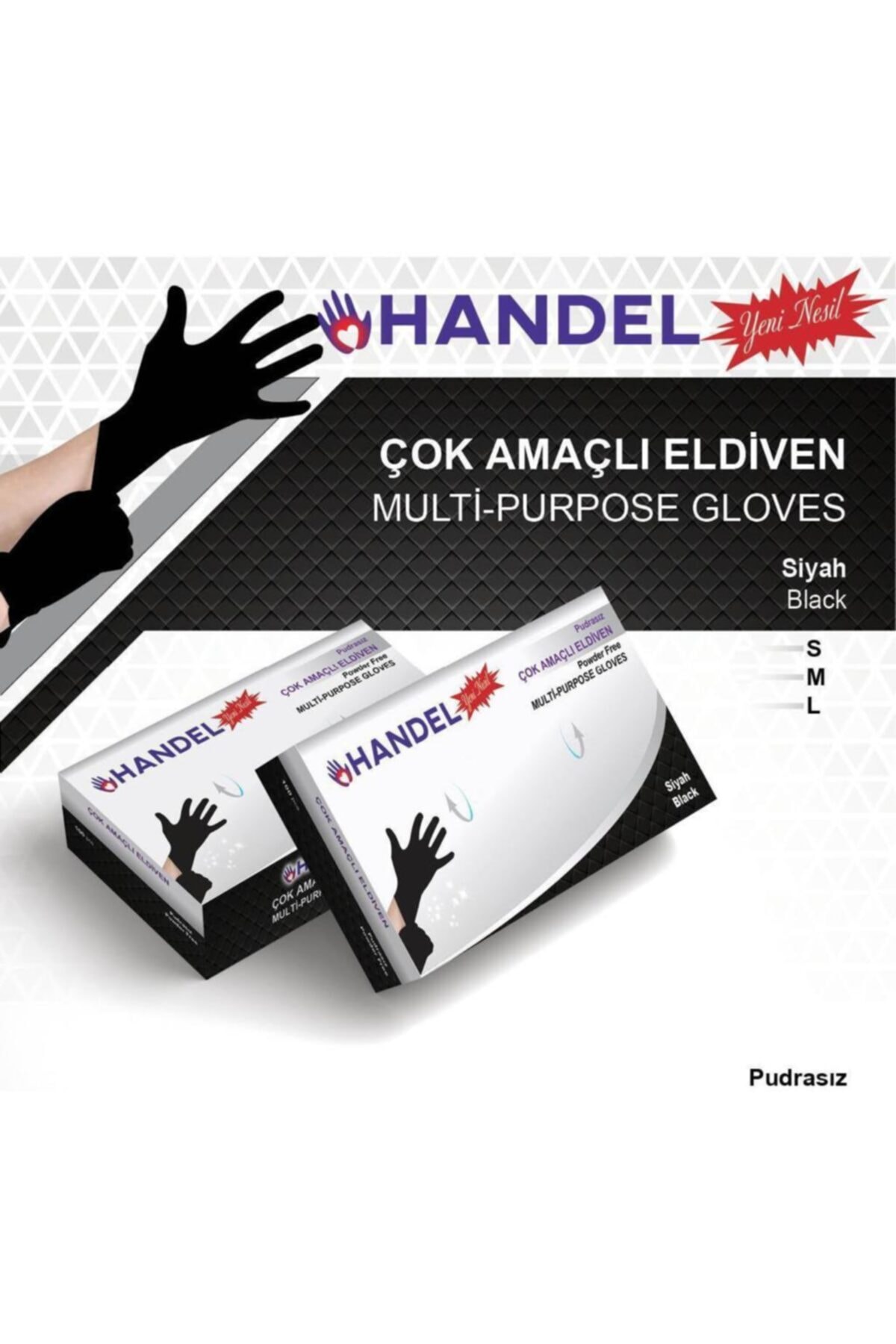 HANDEL Pudrasız L Beden Çok Amaçlı Poşet Eldiven Siyah 100 Adet