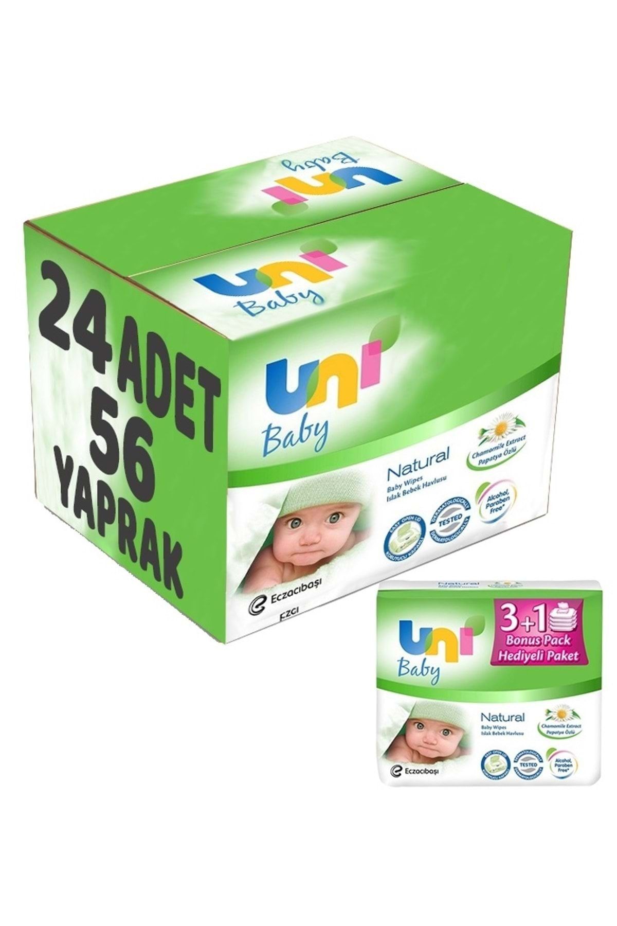 Uni Baby Islak Havlu Mendil Natural 56 Yaprak 24 Lü Set Plastik Kapaklı 1344 Yaprak