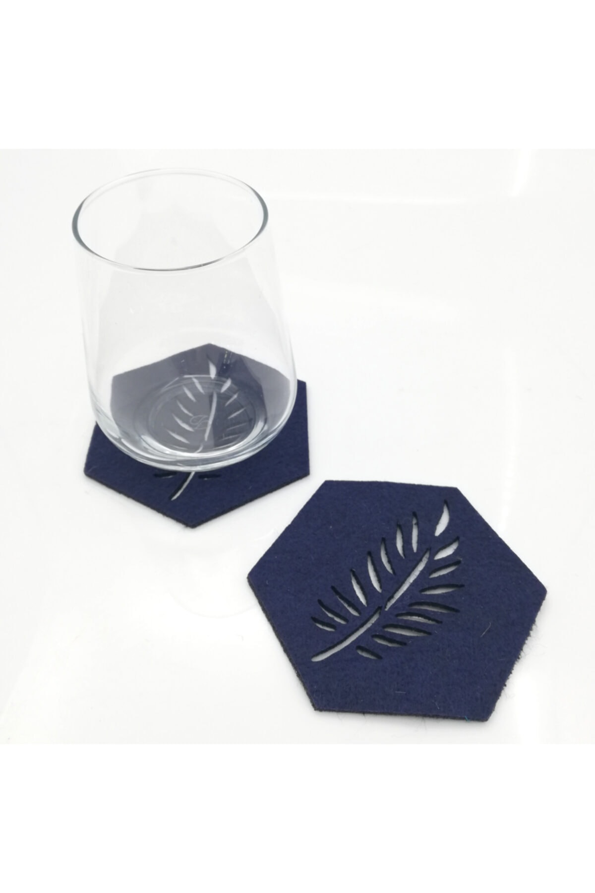 Lora Davet Amerikan Servis Bardak Altlığı Keçe Altıgen lacivert