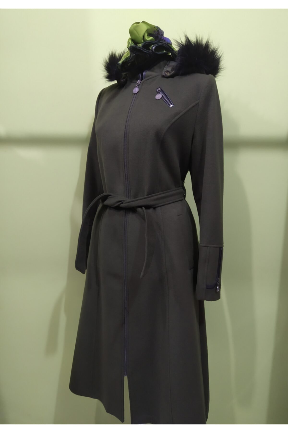 Kaşmir Pardesü Kadın Yeşil Kaşe Kaşmir Astarlı Pardesü