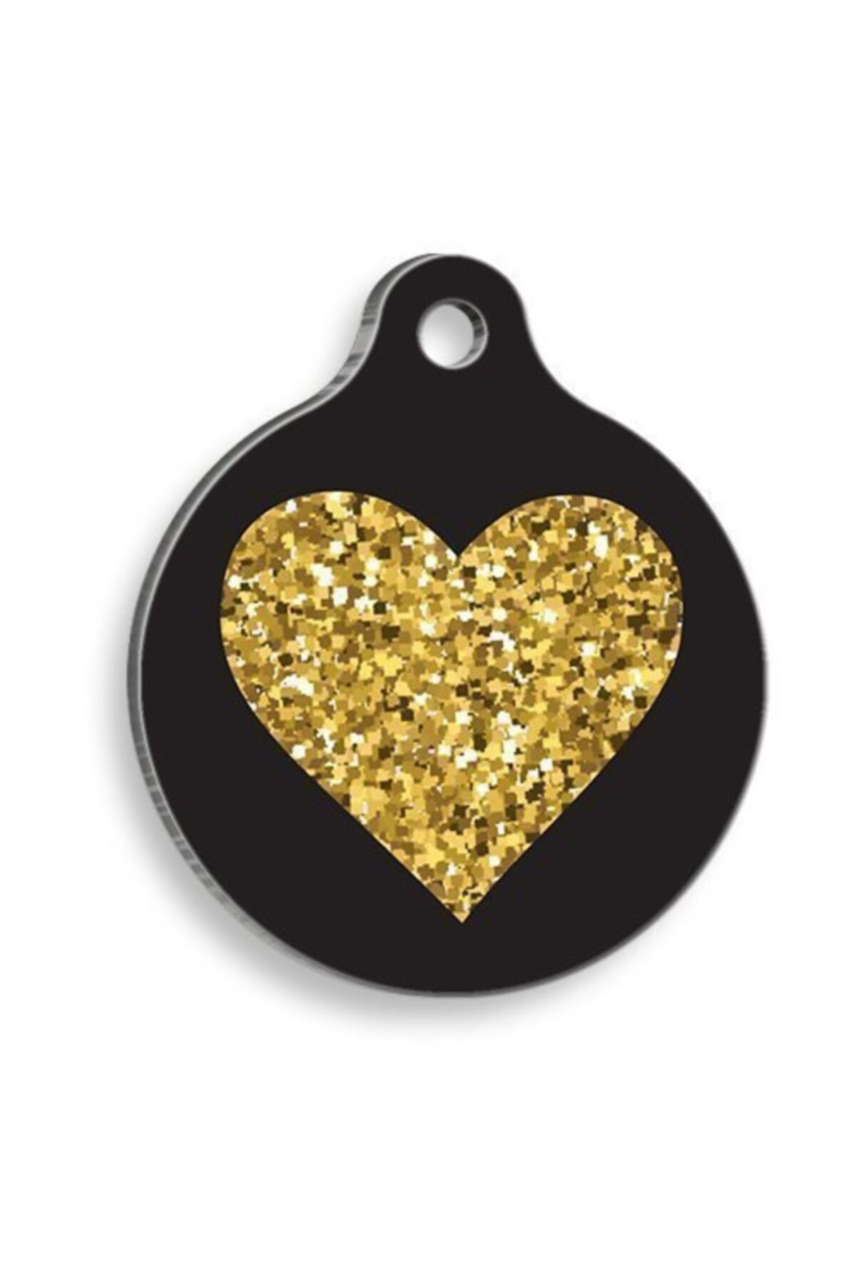 Dalis Pet Tag Art Altın Işıltılı Siyah Kalp Yuvarlak Kedi Ve Köpek Künyesi