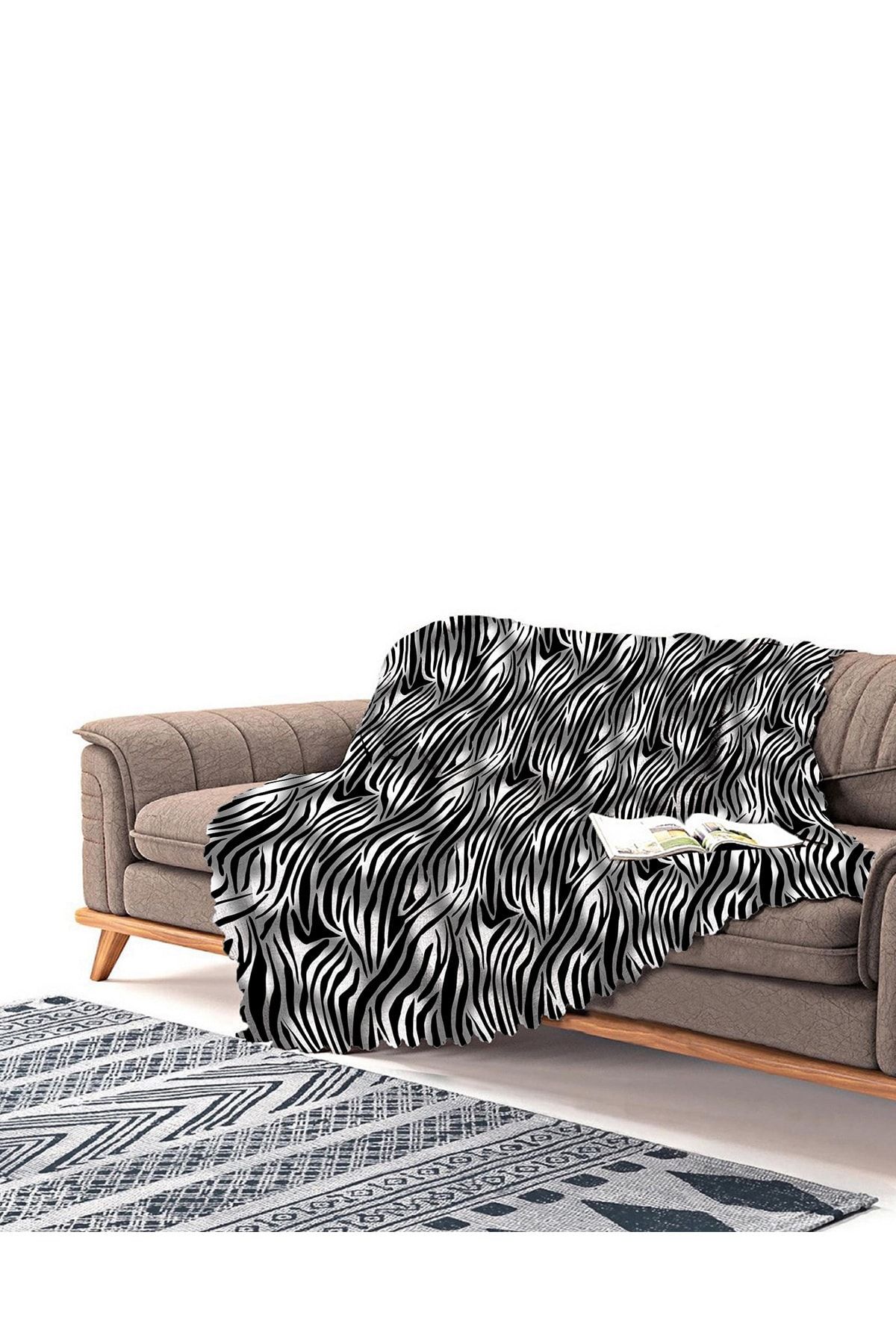 Realhomes Zebra Desenli Dijital Baskılı Modern Şönil Koltuk Şalı