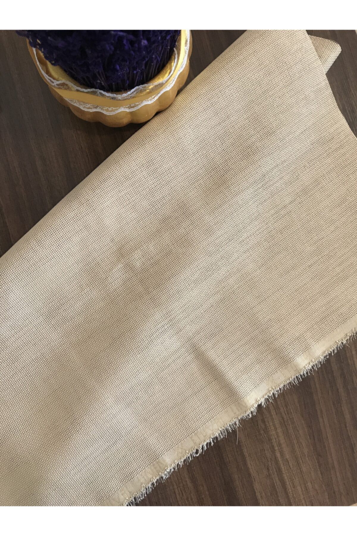 etuval Linen Etamin Punch Ve Pano Kumaşı Koyu Bej 75x160