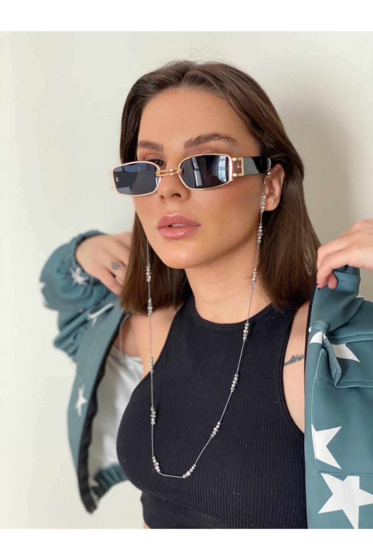 Sirius Store Kadın Gri Taşlı Ve Ipli Gözlük Zinciri