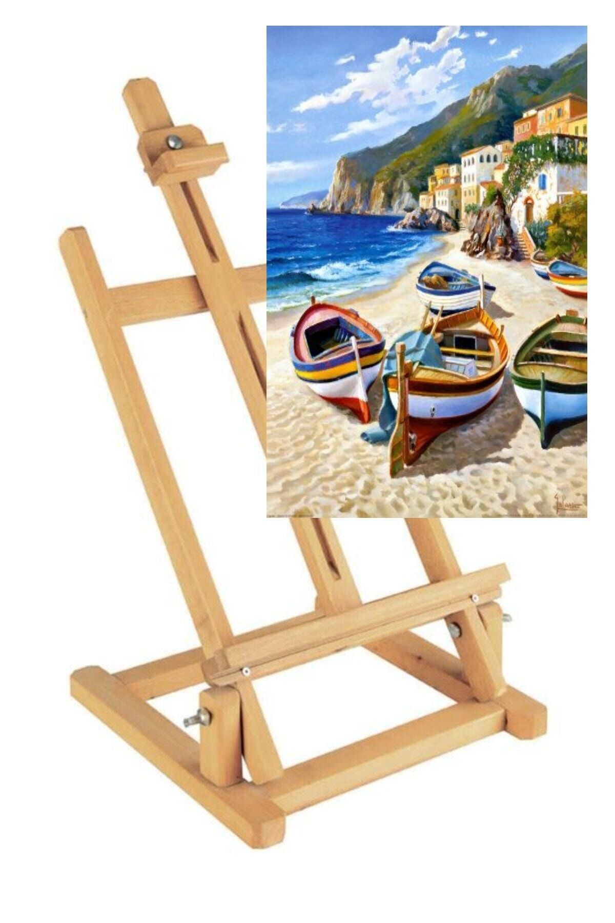 RAMAZANNAKİSVEHOBİ Sayılarla Boyama Seti 30x40 Cm (TUVALE GERİLİ) Ahşap Masa Üstü Şövale Ile Birlikte Tekne A