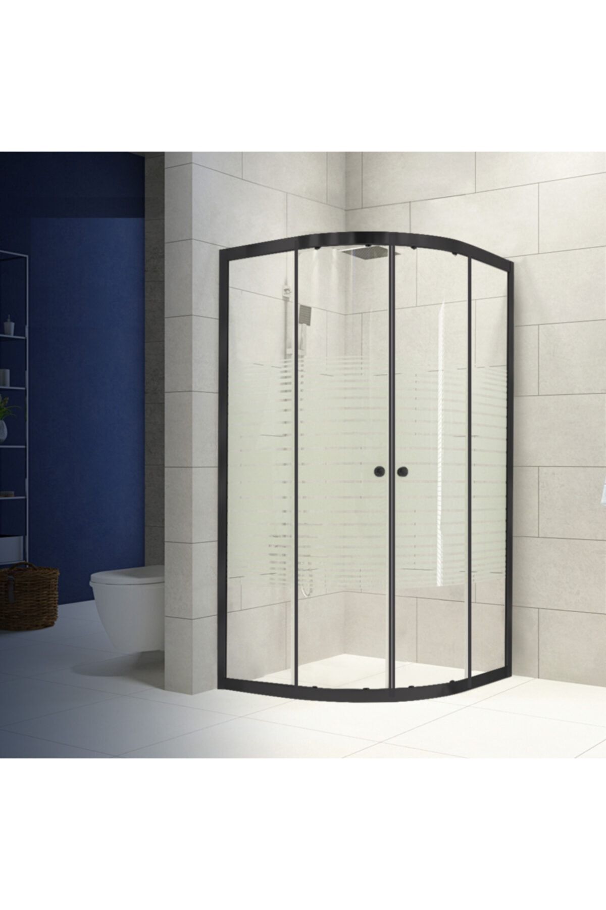 Durul Duşakabin 90x90 Oval Siyah Çizgili Cam