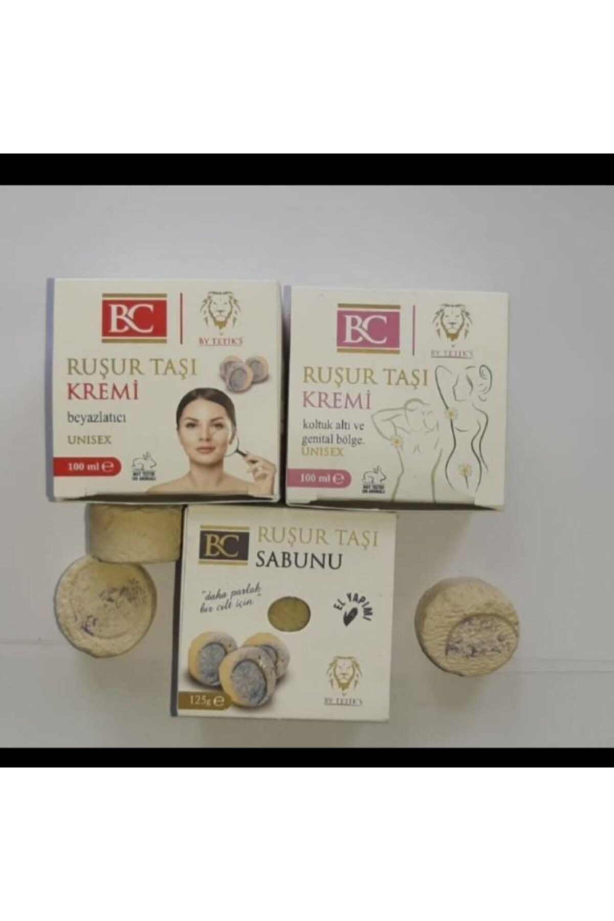BC Ruşur Taşı Sabunu 125 gr + Ruşur Taşı 100 ml + Cilt Beyazlatıcı Krem + 3 Adet Ruşur Taşı
