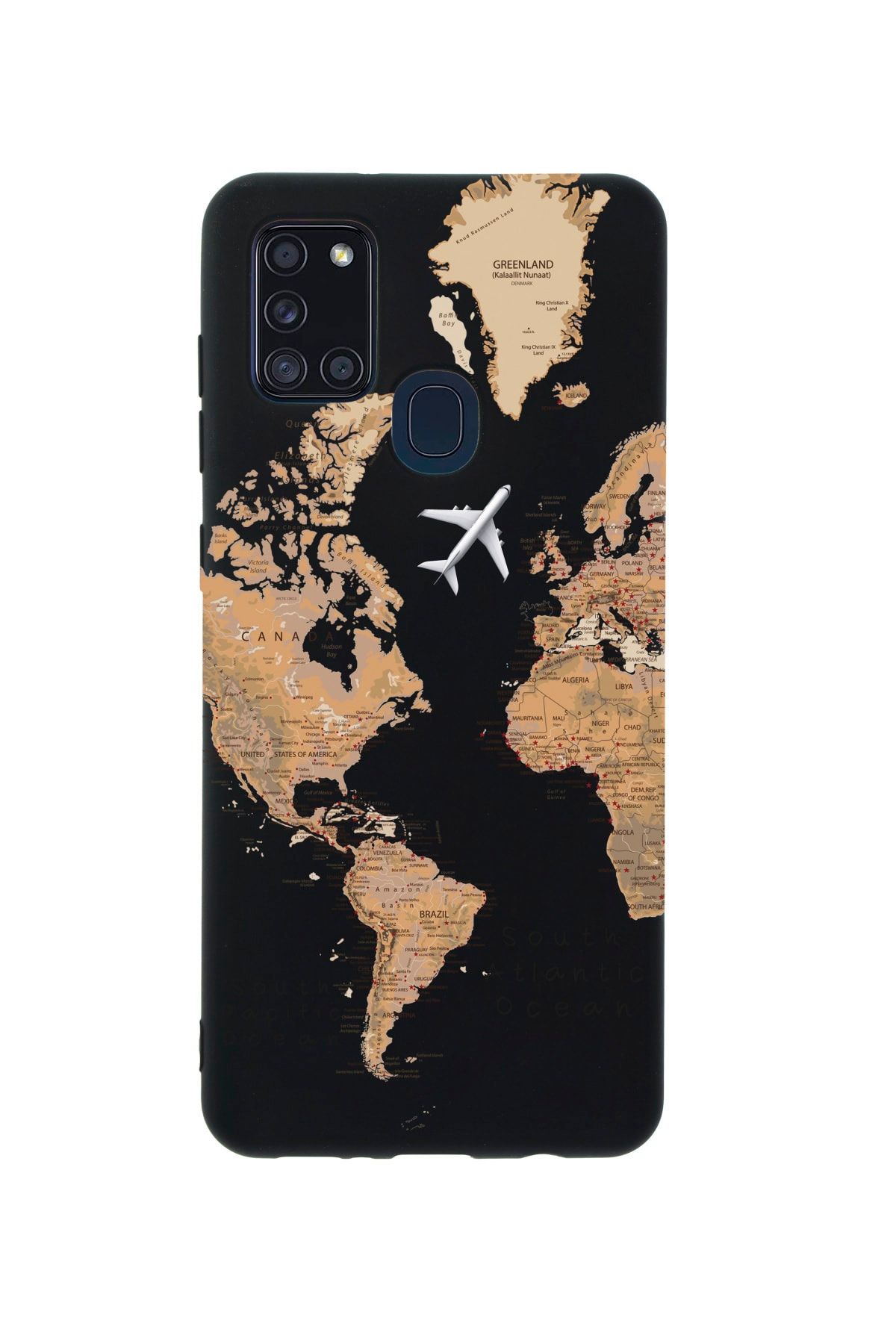 mooodcase Samsung A21s Harita Desenli Premium Silikonlu Siyah Telefon Kılıfı