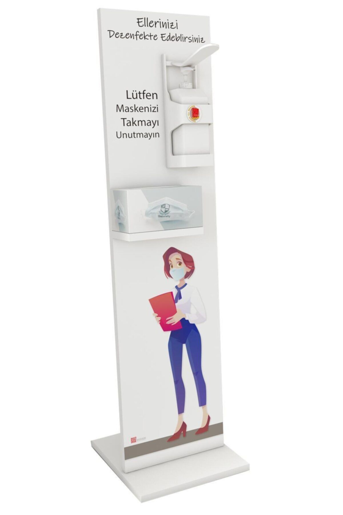 Bayz Tasarım Bayz Dezenfektan Standı Raflı Kol Dirsek Basmalı 127x30 Cm Ayaklı Stand Woman