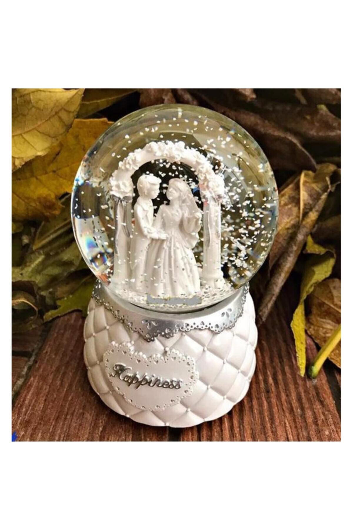 Hediye Sahibi Gelin Damat Büyük Boy Müzikli Işıklı Kar Küresi