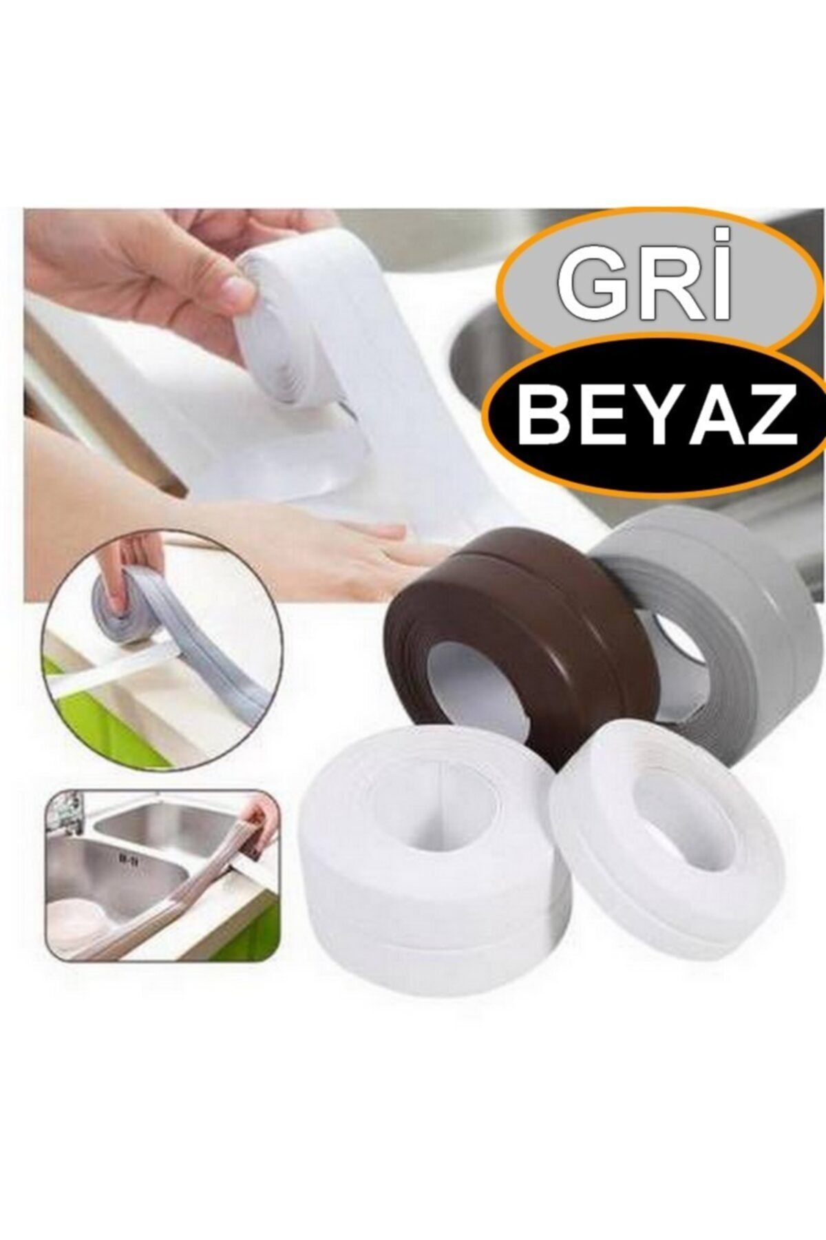 Neler Geldi Neler Su Sızdırmaz Bant Gri Renk Banyo Küvet Mutfak Lavabo Su Geçirmez Kenar Bandı Gri 3.2 Mt