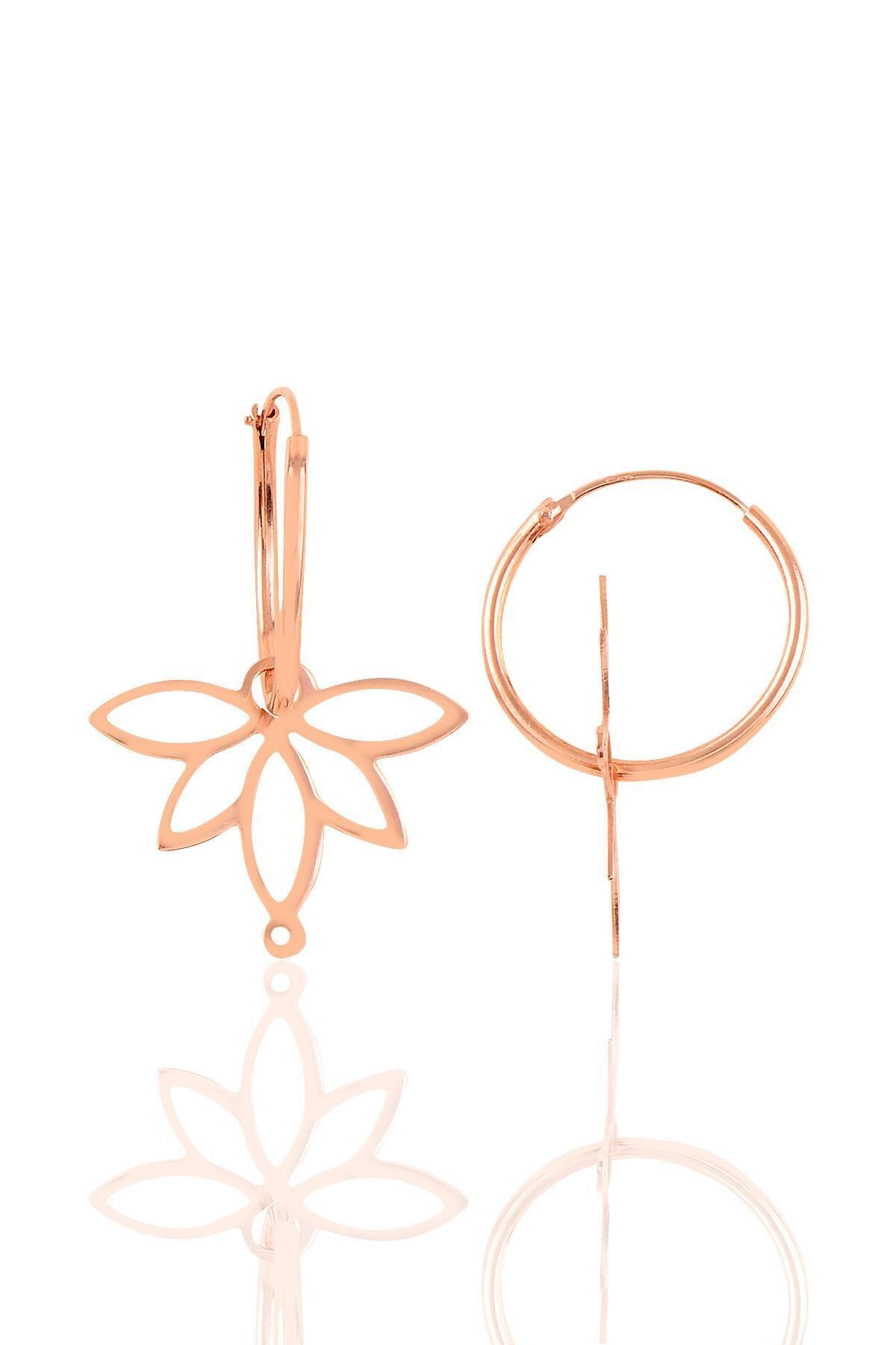 Söğütlü Silver Gümüş Rose Sonsuz Yaşamın Simgesi Lotus Çiçeği 18 Mm Halka Küpe