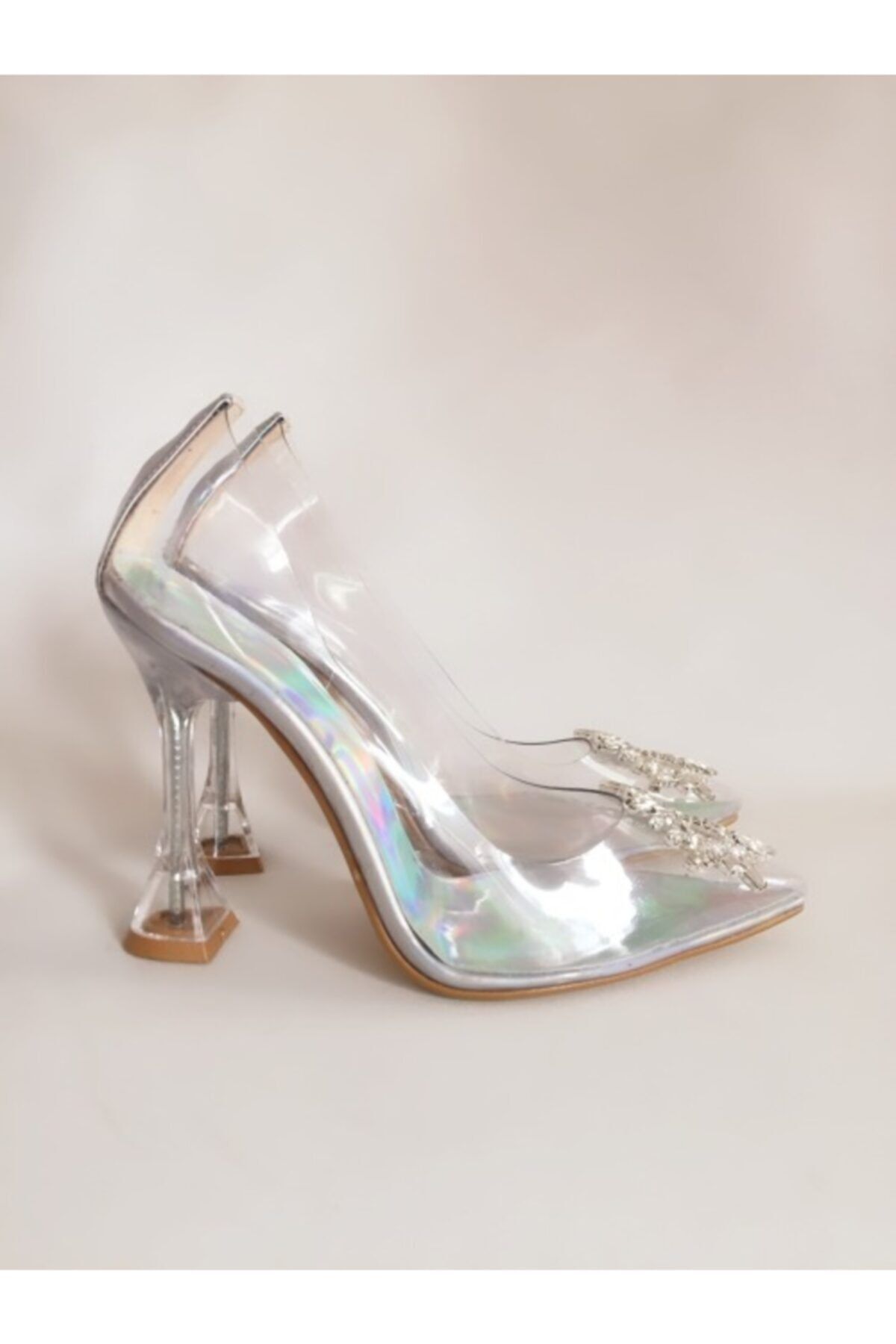 goodbye Kadın Şeffaf Hologram Kristal Taşlı Stiletto