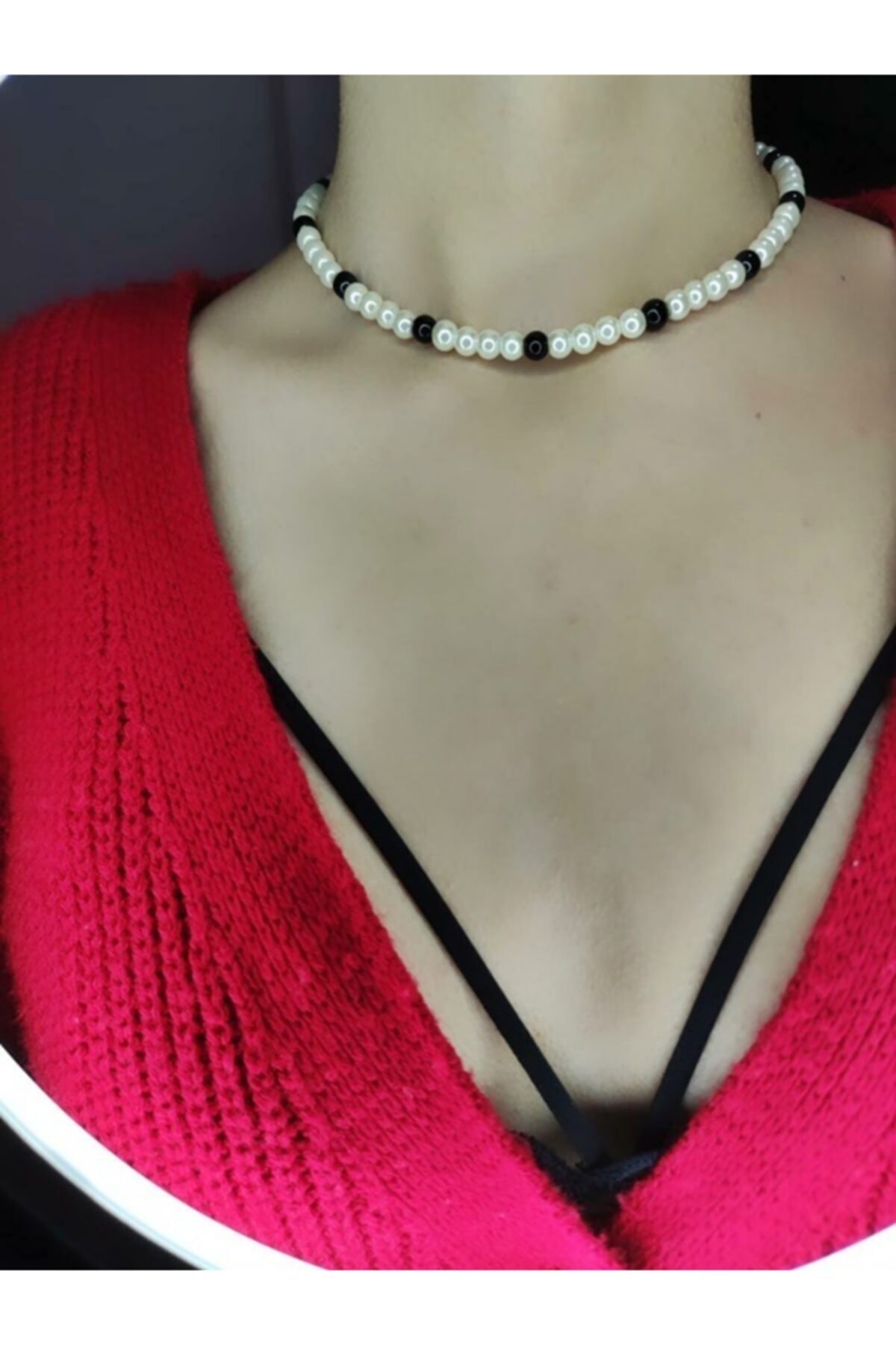 ROSALINDA COLLECTION Kadın Inci Choker Kolye Siyah Krem