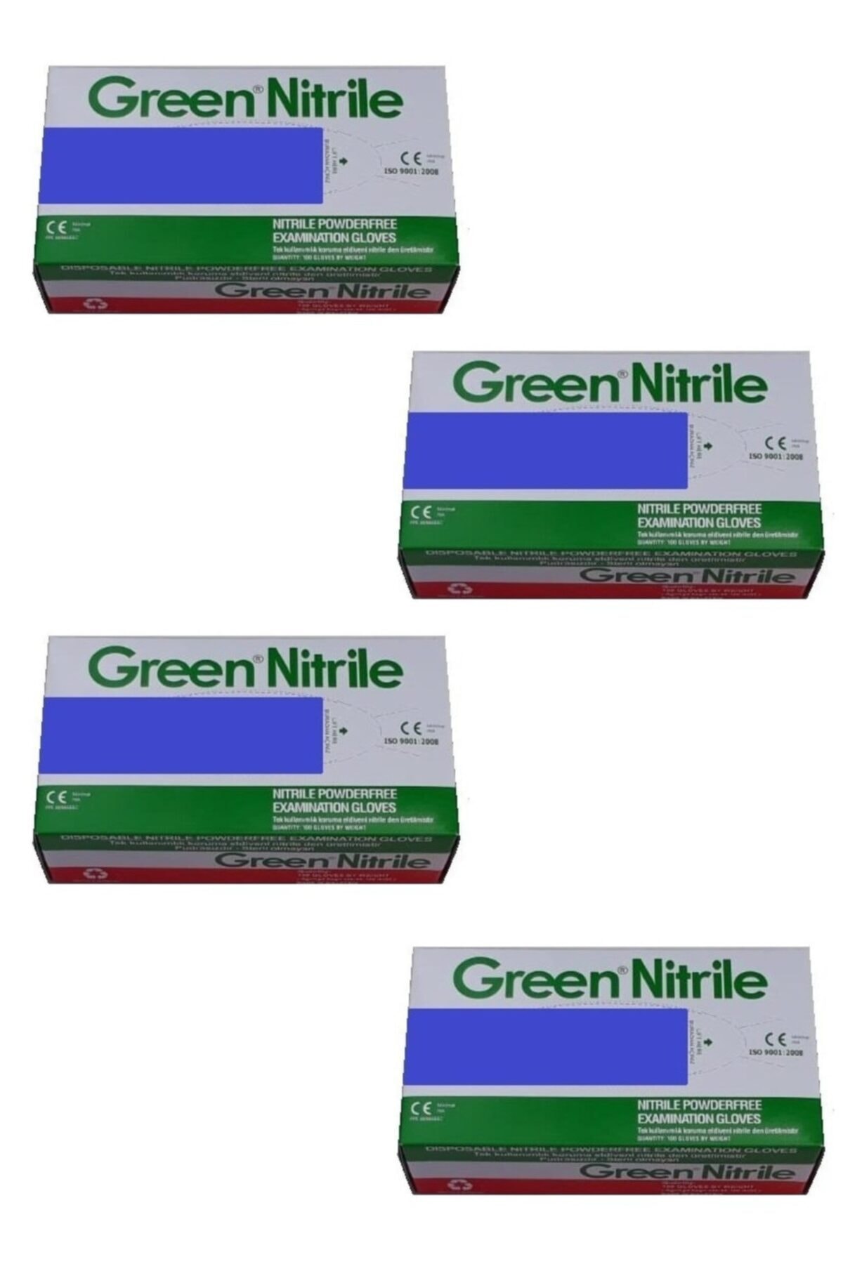 Green Nitril Mavi Pudrasız L Beden Muayene Eldiveni - Temizlik Eldiveni - (4 Kutu / 4 X 100 Adet)
